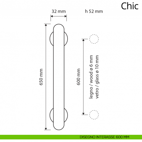 Maniglione per porta Chic Linea Calì interasse 600 mm