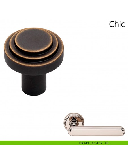 Pomolo per mobile Chic Linea Calì diametro 34 mm bronzo opaco nickel lucido