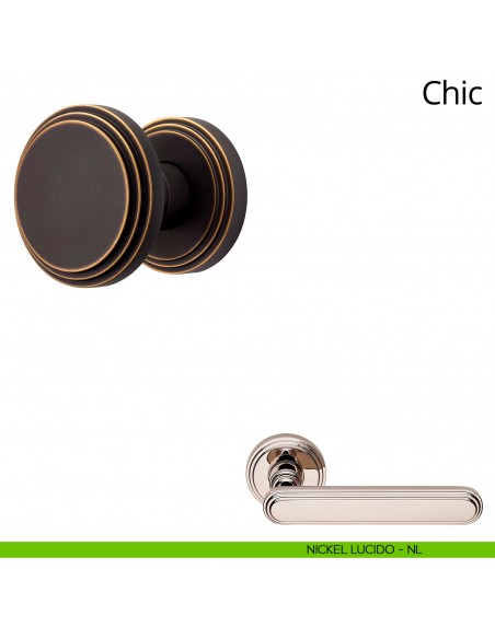 Pomolo per porta fisso Chic Linea Calì con rosetta tonda nickel lucido