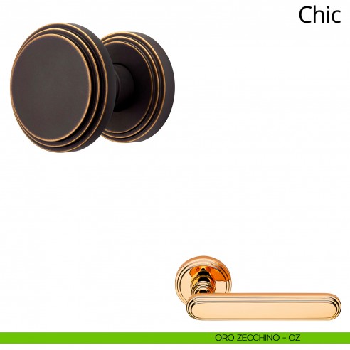 Pomolo per porta fisso Chic Linea Calì con rosetta tonda oro zecchino