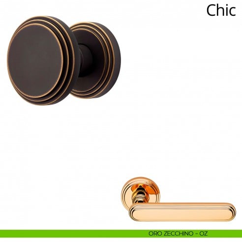 Pomolo per porta girevole Chic Linea Calì con rosetta tonda oro zecchino