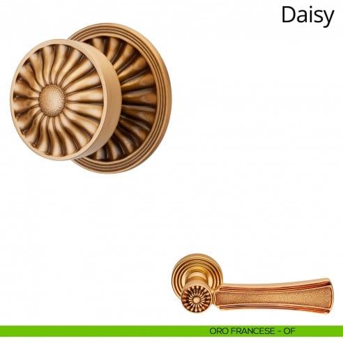 Pomolo per porta fisso Daisy Linea Calì con rosetta tonda oro francese