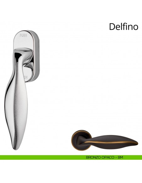 Maniglia per finestra martellina DK antintrusione Delfino Linea Calì bronzo opaco