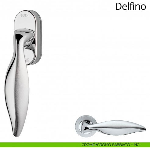 Maniglia per finestra martellina DK antintrusione Delfino Linea Calì cromo sabbiato + cromo lucido