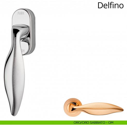 Maniglia per finestra martellina DK antintrusione Delfino Linea Calì oro + oro sabbiato