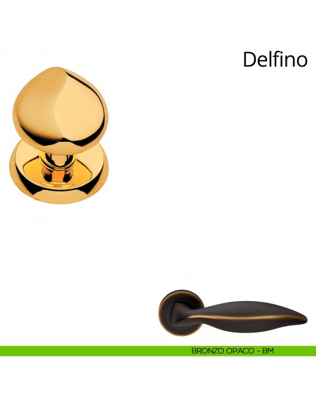 Pomolo per porta fisso Delfino Linea Calì con rosetta tonda bronzo opaco