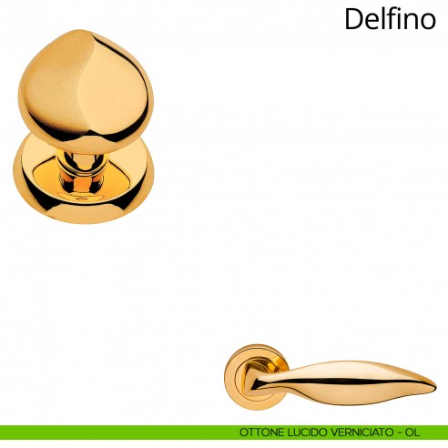 Pomolo per porta fisso Delfino Linea Calì con rosetta tonda ottone lucido verniciato