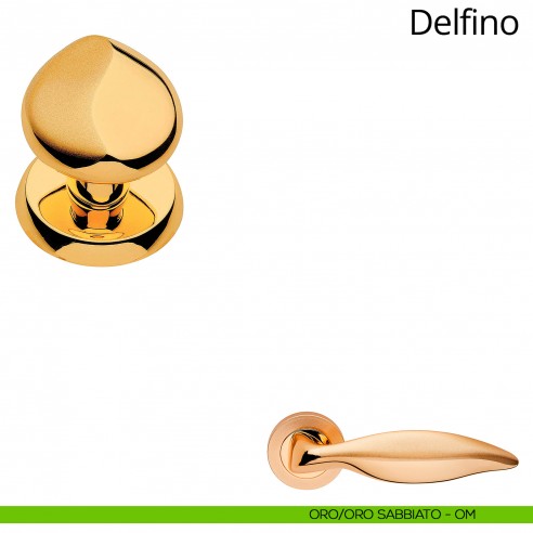 Pomolo per porta fisso Delfino Linea Calì con rosetta tonda oro + oro sabbiato