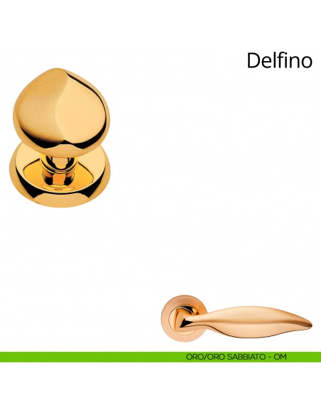 Pomolo per porta fisso Delfino Linea Calì con rosetta tonda oro + oro sabbiato