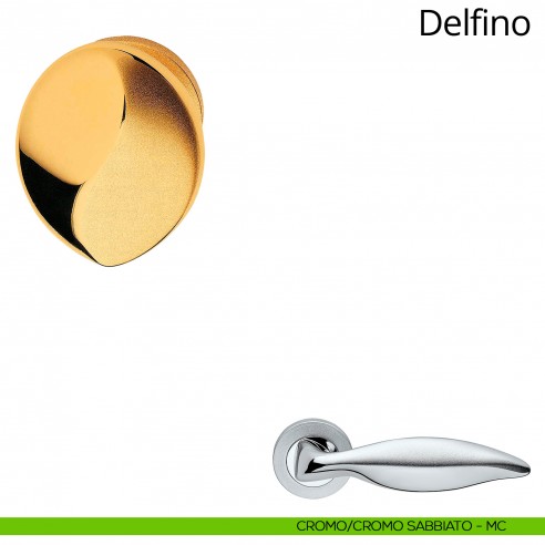 Pomolo per porta girevole Delfino Linea Calì con rosetta tonda cromo sabbiato + cromo lucido