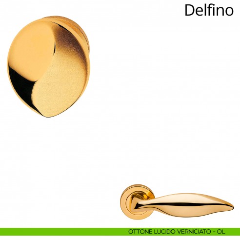 Pomolo per porta girevole Delfino Linea Calì con rosetta tonda ottone lucido verniciato
