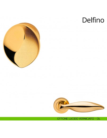 Pomolo per porta girevole Delfino Linea Calì con rosetta tonda ottone lucido verniciato