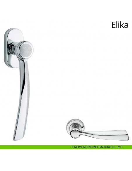 Maniglia per finestra martellina DK Elika Linea Calì cromo sabbiato + cromo lucido