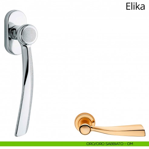 Maniglia per finestra martellina DK Elika Linea Calì oro sabbiato + oro