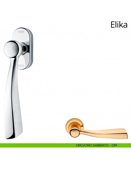 Maniglia per finestra martellina DK antintrusione Elika Linea Calì oro sabbiato + oro