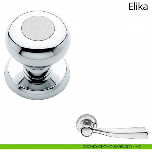 Pomolo per porta fisso Elika Linea Calì con rosetta tonda cromo sabbiato + cromo lucido