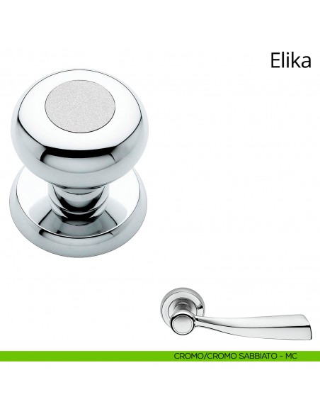 Pomolo per porta fisso Elika Linea Calì con rosetta tonda cromo sabbiato + cromo lucido