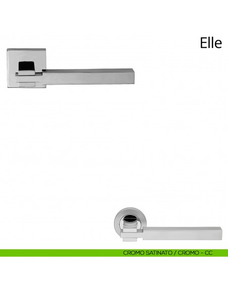 Maniglia per porta interna Elle Linea Calì rosetta quadrata tradizionale cromo satinato + cromo