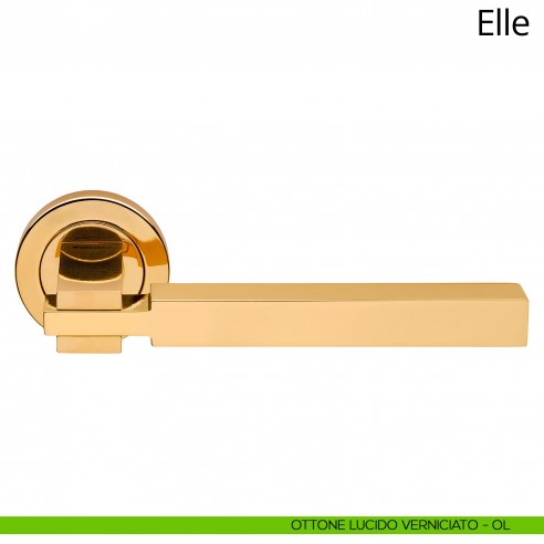 Maniglia per porta interna Elle Linea Calì rosetta tonda ottone lucido verniciato