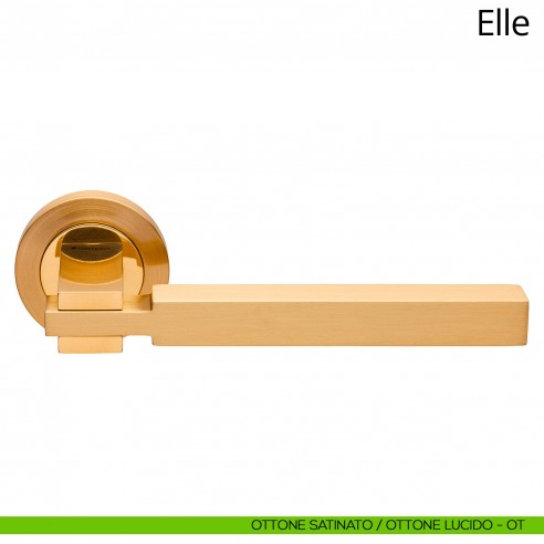 Maniglia per porta interna Elle Linea Calì rosetta tonda ottone satinato + ottone lucido