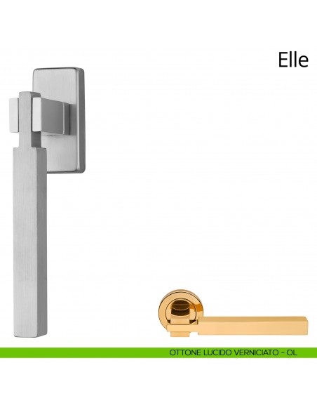 Maniglia per finestra martellina DK Elle Linea Calì ottone lucido verniciato