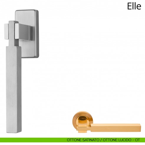 Maniglia per finestra martellina DK Elle Linea Calì ottone satinato + ottone lucido