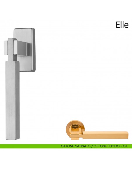 Maniglia per finestra martellina DK Elle Linea Calì ottone satinato + ottone lucido