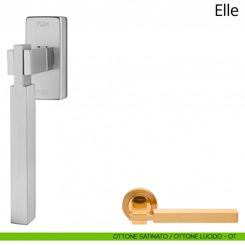 Maniglia per finestra martellina DK antintrusione Elle Linea Calì ottone satinato + ottone lucido