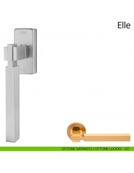 Maniglia per finestra martellina DK antintrusione Elle Linea Calì ottone satinato + ottone lucido