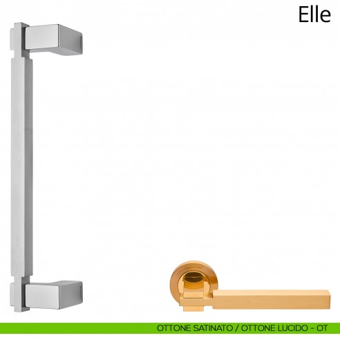 Maniglione per porta zancato Elle Linea Calì ottone satinato + ottone lucido