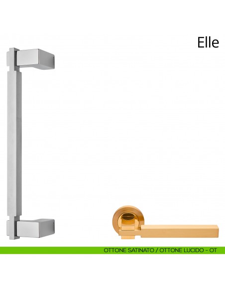 Maniglione per porta zancato Elle Linea Calì ottone satinato + ottone lucido