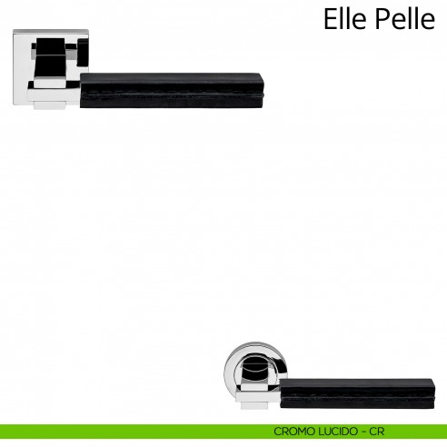 Maniglia per porta interna Elle Pelle Linea Calì rosetta quadrata tradizionale cromo lucido + pelle nera