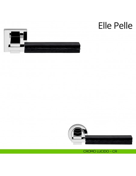Maniglia per porta interna Elle Pelle Linea Calì rosetta quadrata tradizionale cromo lucido + pelle nera