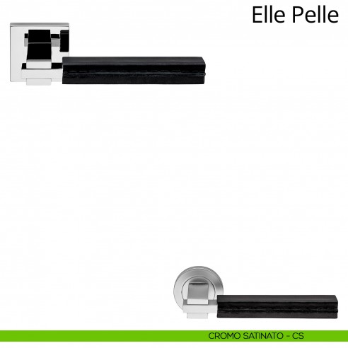 Maniglia per porta interna Elle Pelle Linea Calì rosetta quadrata tradizionale cromo satinato + pelle nera