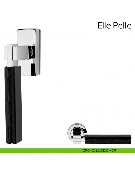 Maniglia per finestra martellina DK Elle Pelle Linea Calì cromo lucido + pelle nera