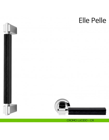 Maniglione per porta dritto Elle Pelle Linea Calì cromo lucido + pelle nera
