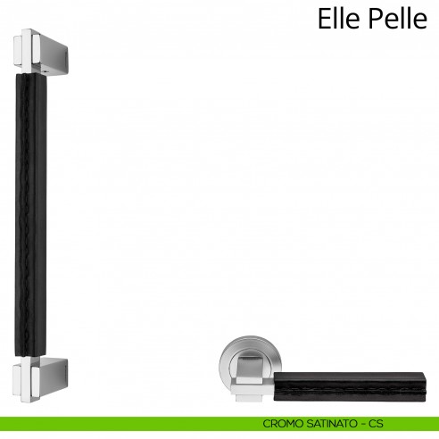 Maniglione per porta dritto Elle Pelle Linea Calì cromo satinato + pelle nera