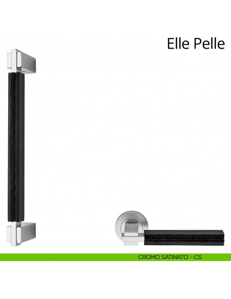Maniglione per porta dritto Elle Pelle Linea Calì cromo satinato + pelle nera