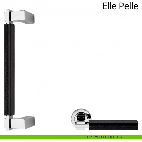 Maniglione per porta zancato Elle Pelle Linea Calì cromo lucido + pelle nera