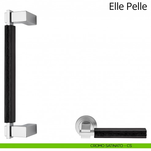 Maniglione per porta zancato Elle Pelle Linea Calì cromo satinato + pelle nera