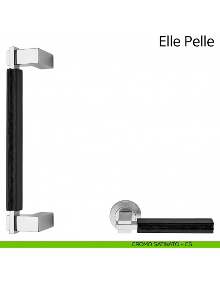 Maniglione per porta zancato Elle Pelle Linea Calì cromo satinato + pelle nera