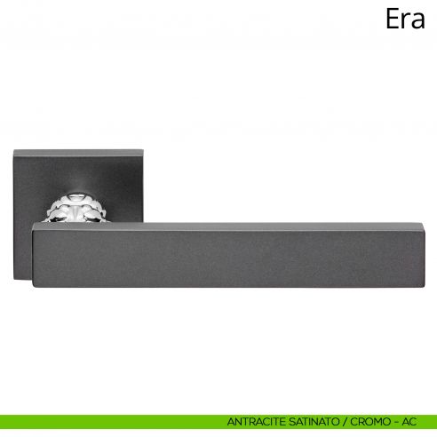 Maniglia per porta interna Era Linea Calì rosetta quadrata tradizionale antracite satinato + cromo