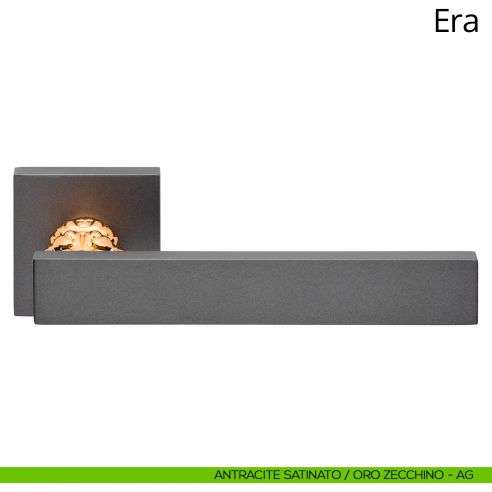 Maniglia per porta interna Era Linea Calì rosetta quadrata tradizionale antracite satinato + oro zecchino