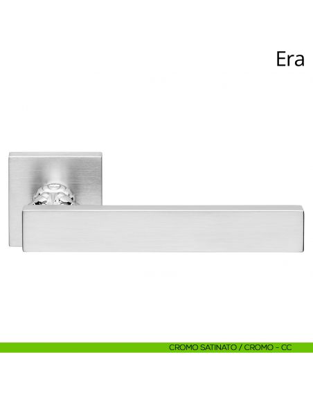 Maniglia per porta interna Era Linea Calì rosetta quadrata bassa cromo satinato + cromo