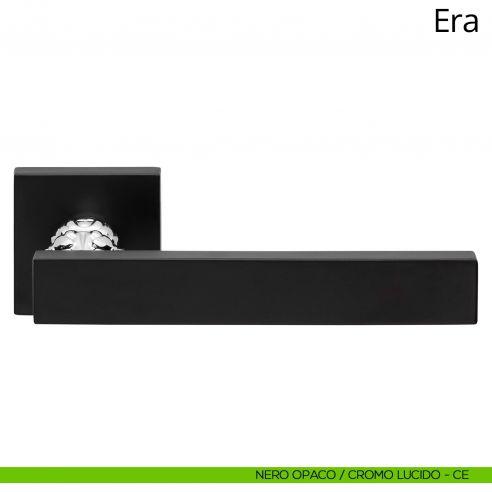 Maniglia per porta interna Era Linea Calì rosetta quadrata bassa nero opaco + cromo lucido