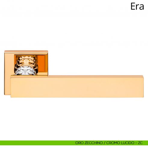 Maniglia per porta interna Era Linea Calì rosetta quadrata bassa oro zecchino + cromo lucido