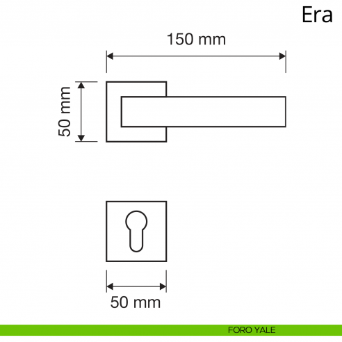 Maniglia per porta interna Era Linea Calì rosetta quadrata bassa foro yale