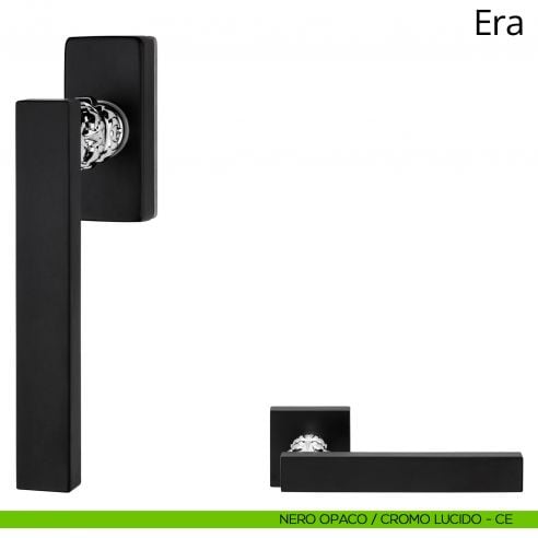 Maniglia per finestra martellina DK Era Linea Calì nero opaco + cromo lucido