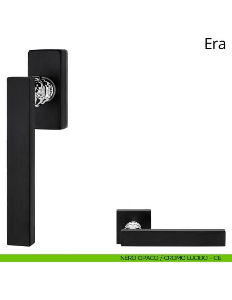 Maniglia per finestra martellina DK Era Linea Calì nero opaco + cromo lucido