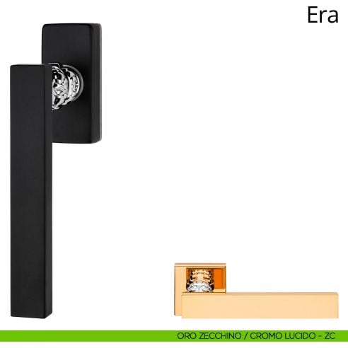 Maniglia per finestra martellina DK Era Linea Calì oro zecchino + cromo lucido